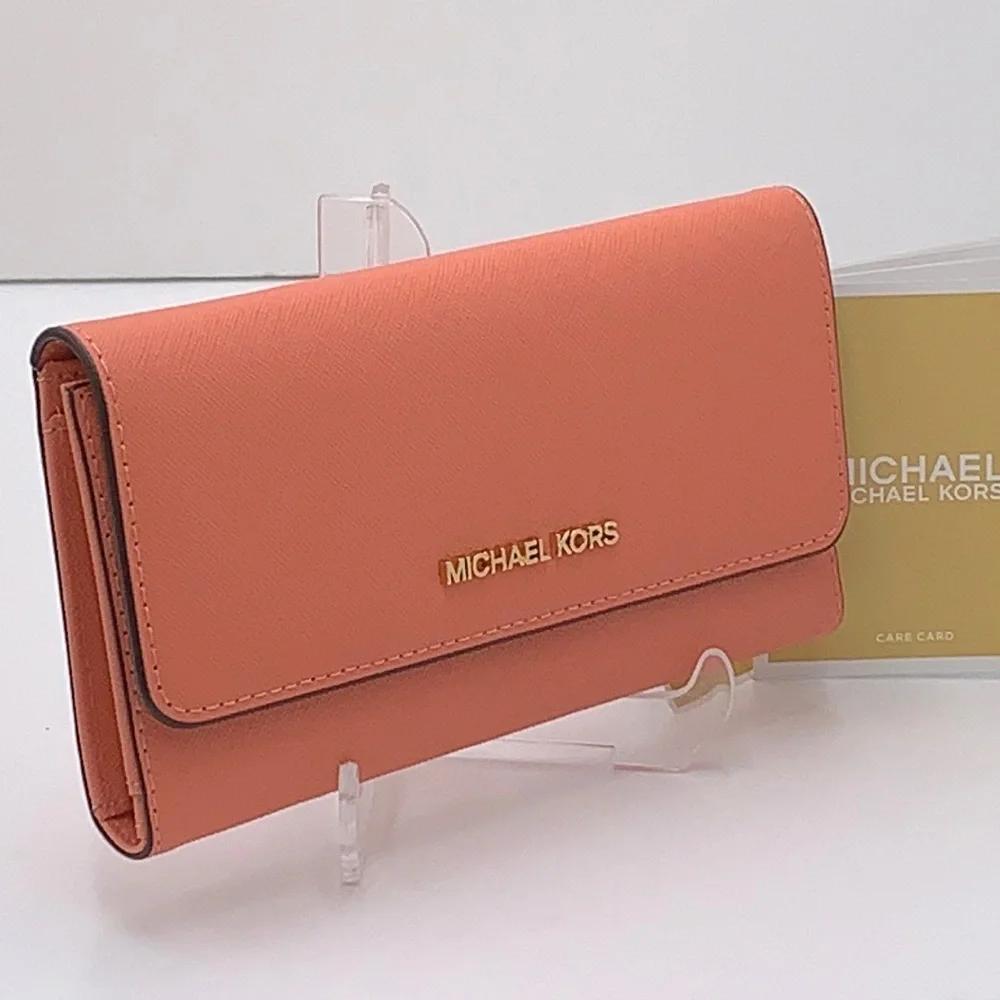 MICHAEL KORS JET SET TRAVEL LARGE TRIFOLD WALLET SHERBERT COLOR
